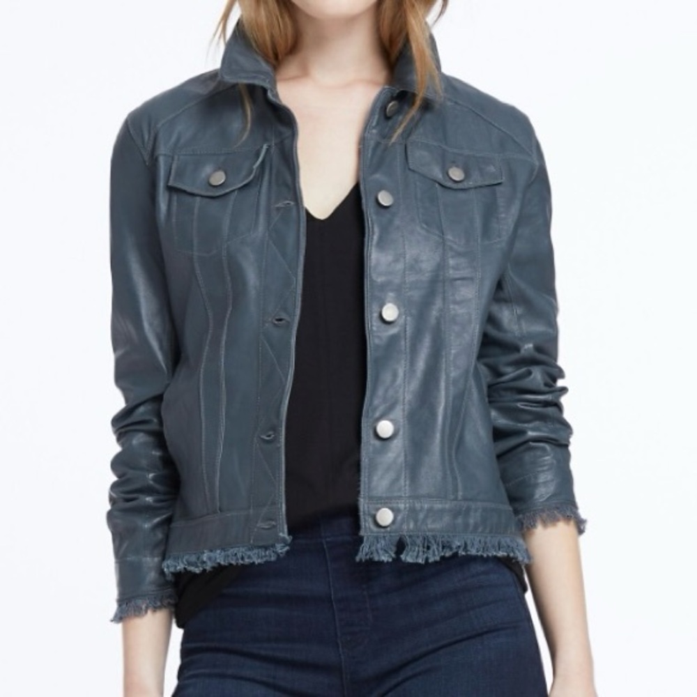 Jakett‎ JKT NYC Alexa Jean Burnished Grey Leather Jacket Size M